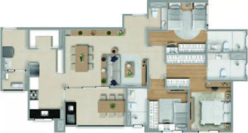 Planta de 124m² do Reserva Prado