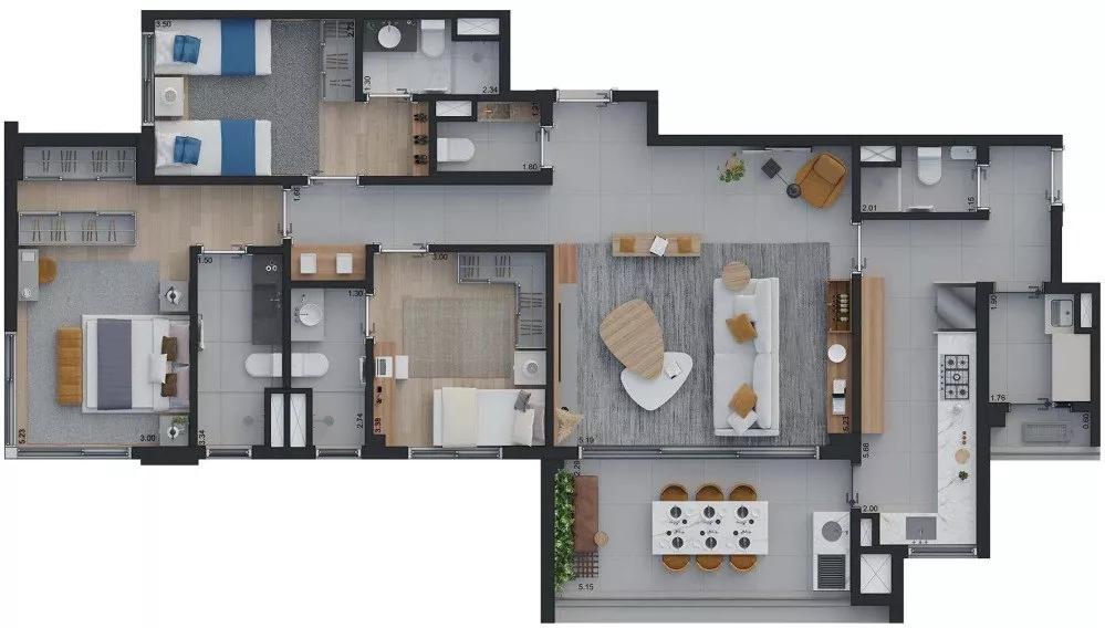 Planta do Apartamento de 139m² do Vestra Cambuí