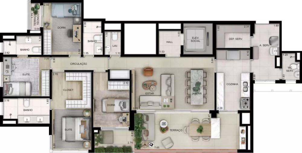 Planta de 157m² do Alenza