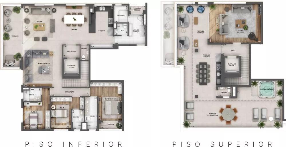 Planta do Apartamento Cobertura Duplex de 371m² do Severo 111