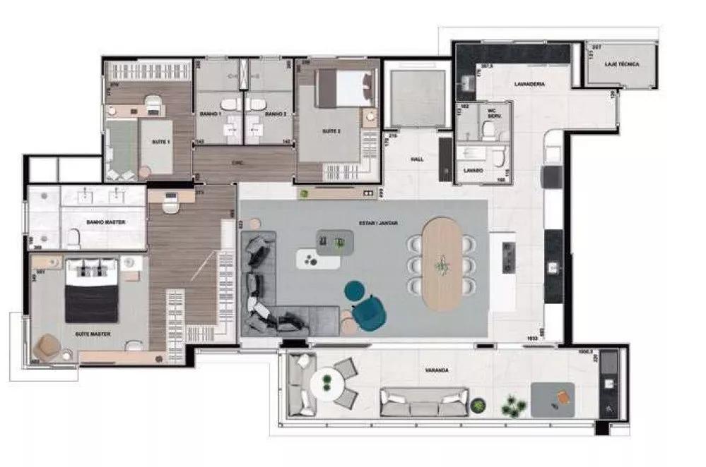 Planta do Apartamento de 190m² do Signature Cambuí