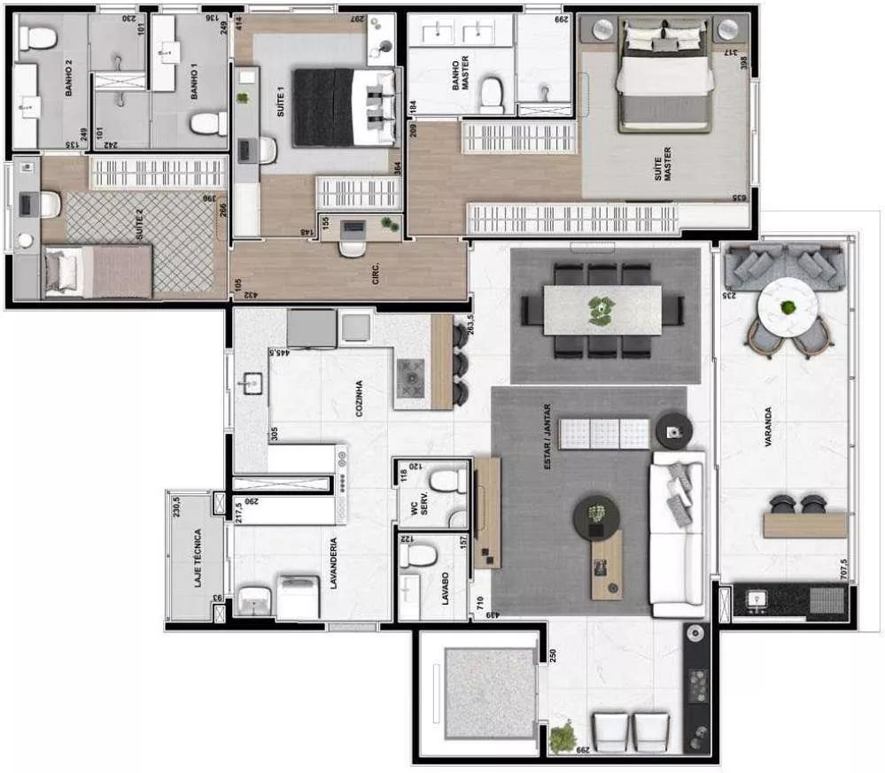 Planta do Apartamento de 170m² do Essential