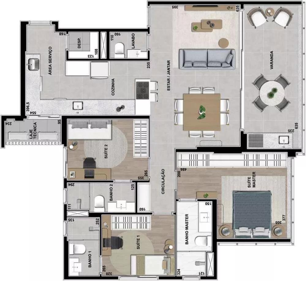 Planta do Apartamento de 133m²  do The Mark