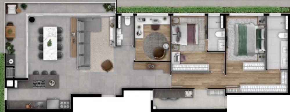 Planta do Apartamento de 136m² do N A U