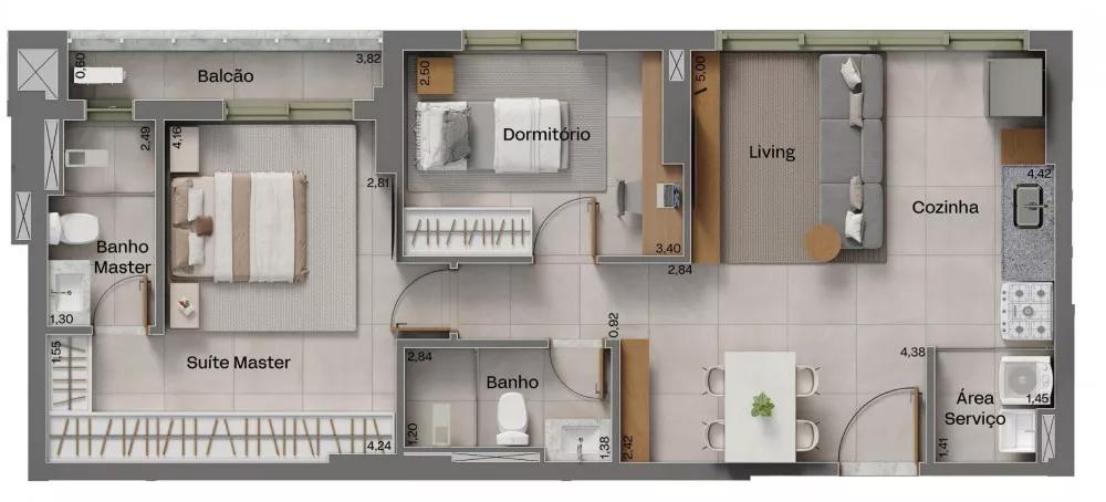 Planta do apartamento de 68m² do Serrano