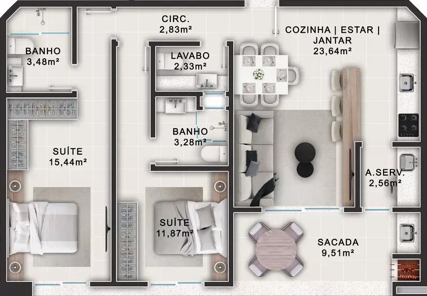 Planta de 85m² do ZION