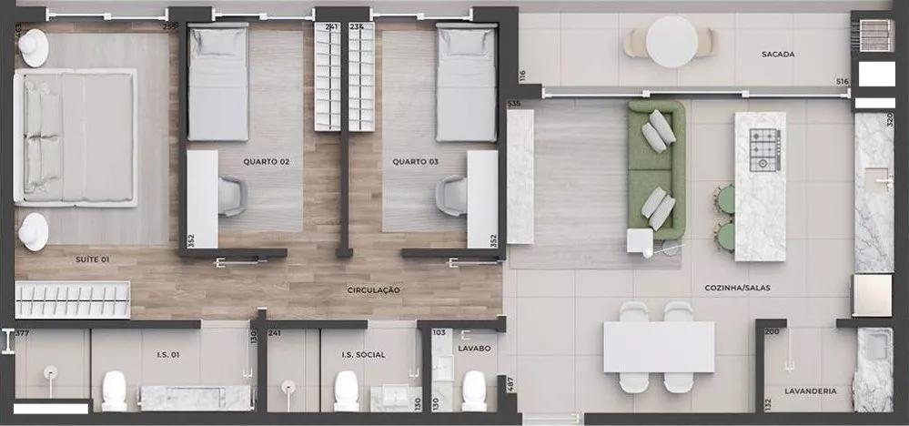 Planta do Apartamento de 91m² do Porto Alto