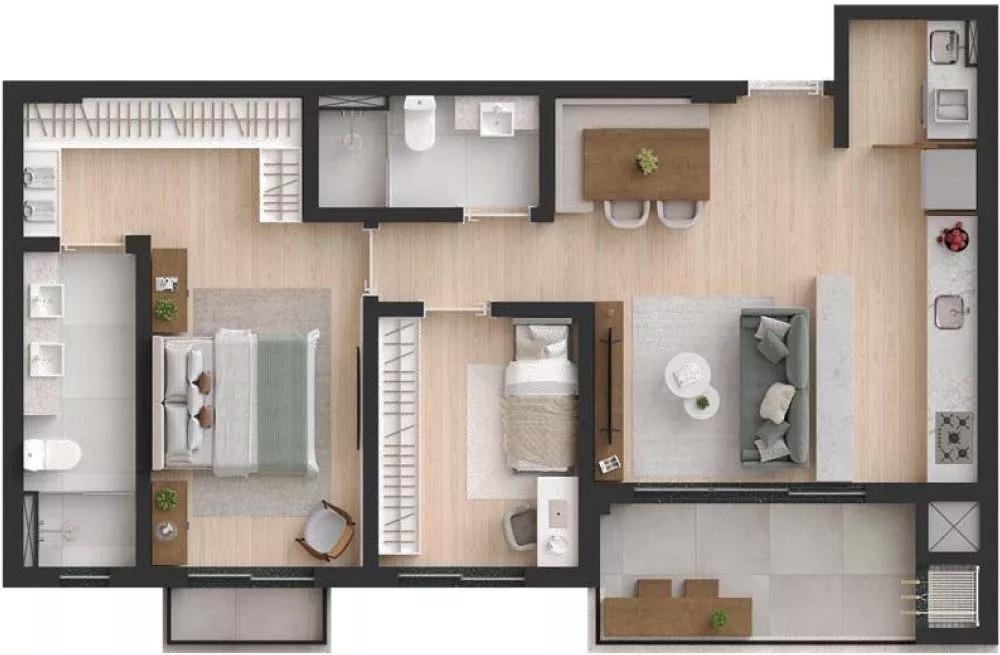 Planta do Apartamento de 75m² do Nou Barigui