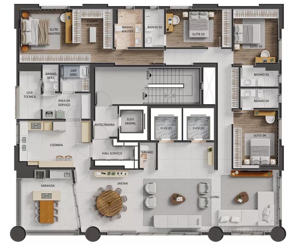 Planta do apartamento de 280m² do City Park Majestic