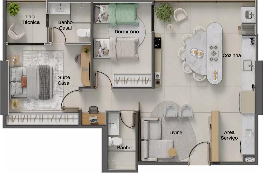 Planta do apartamento de 78m² do Terrê