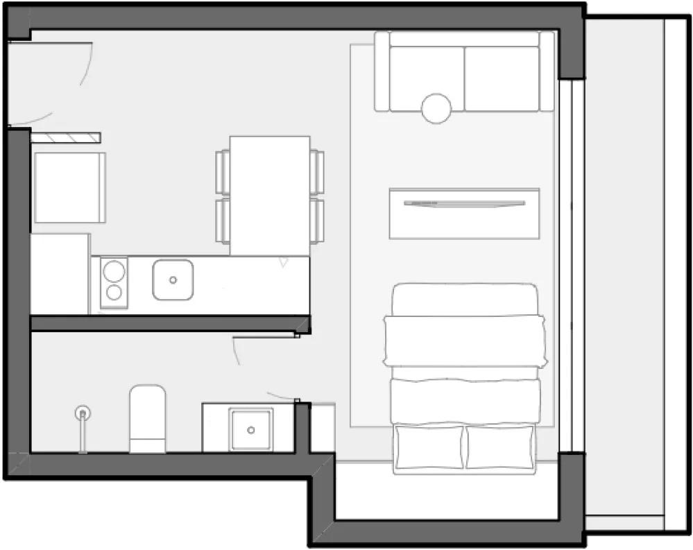 Planta do apartamento de 31,70m² do Lumina