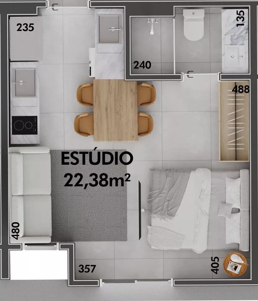 Planta do Apartamento Studio de 29m² do Level Up