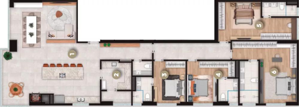 Planta do apartamento de 202m² do Accendis Home Living