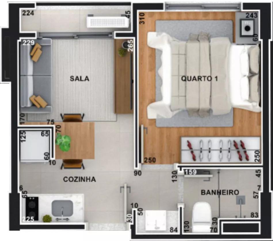 Planta do apartamento de 24m² do Lins 236