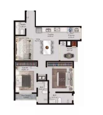 Planta apartamento 77,54m² Serius Residence