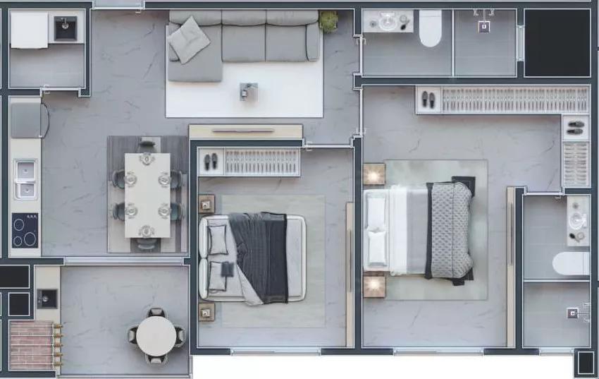 Apartamento de 2 quartos com 65,77m² no Villa Toscana Residenziale, da Zanella