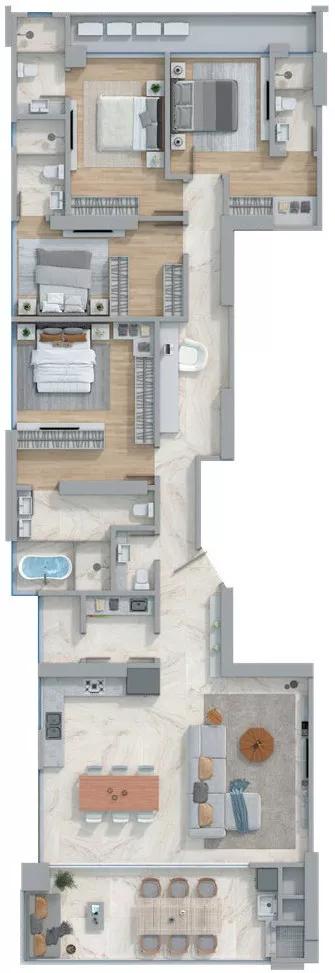 Planta do apartamento Tipo 1 de 188 m² do Legacy Vertical Home