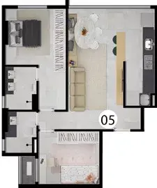 Planta do apartamento final 5 de 63,88 m² do Cult Oxford