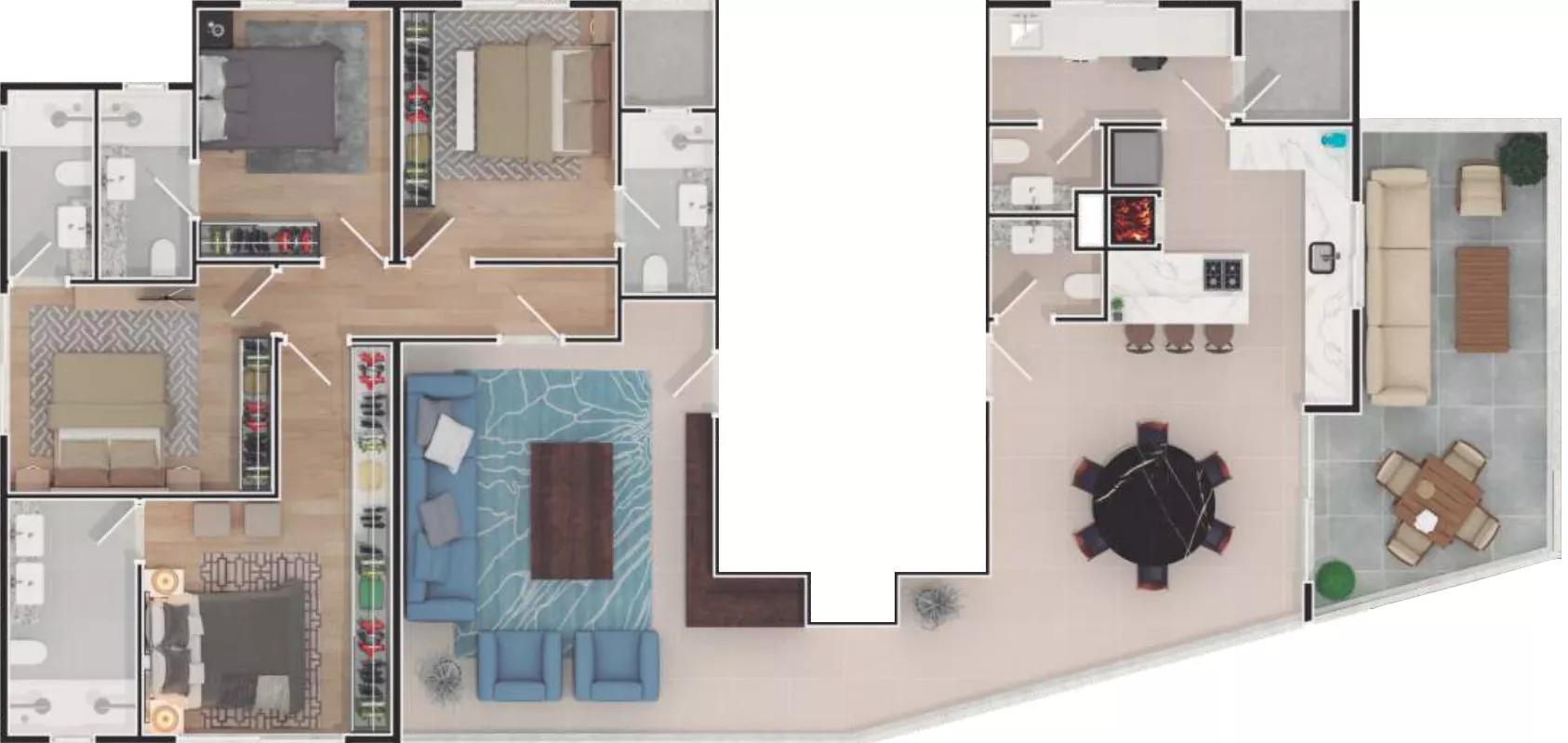 Apartamento de 193,42m² do South Beach Residence