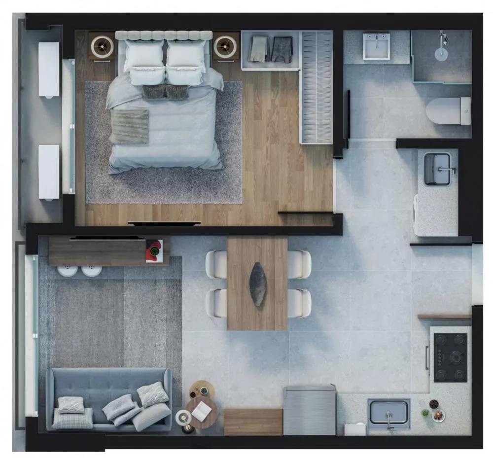 Planta 01 - 1 dorm 40 74m² do D/Mys Home Design