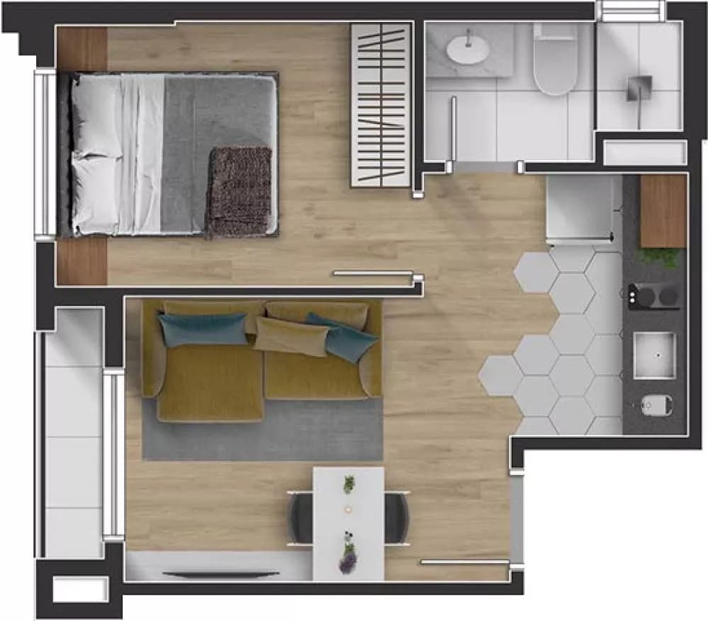 Planta do apartamento de 27m² do District